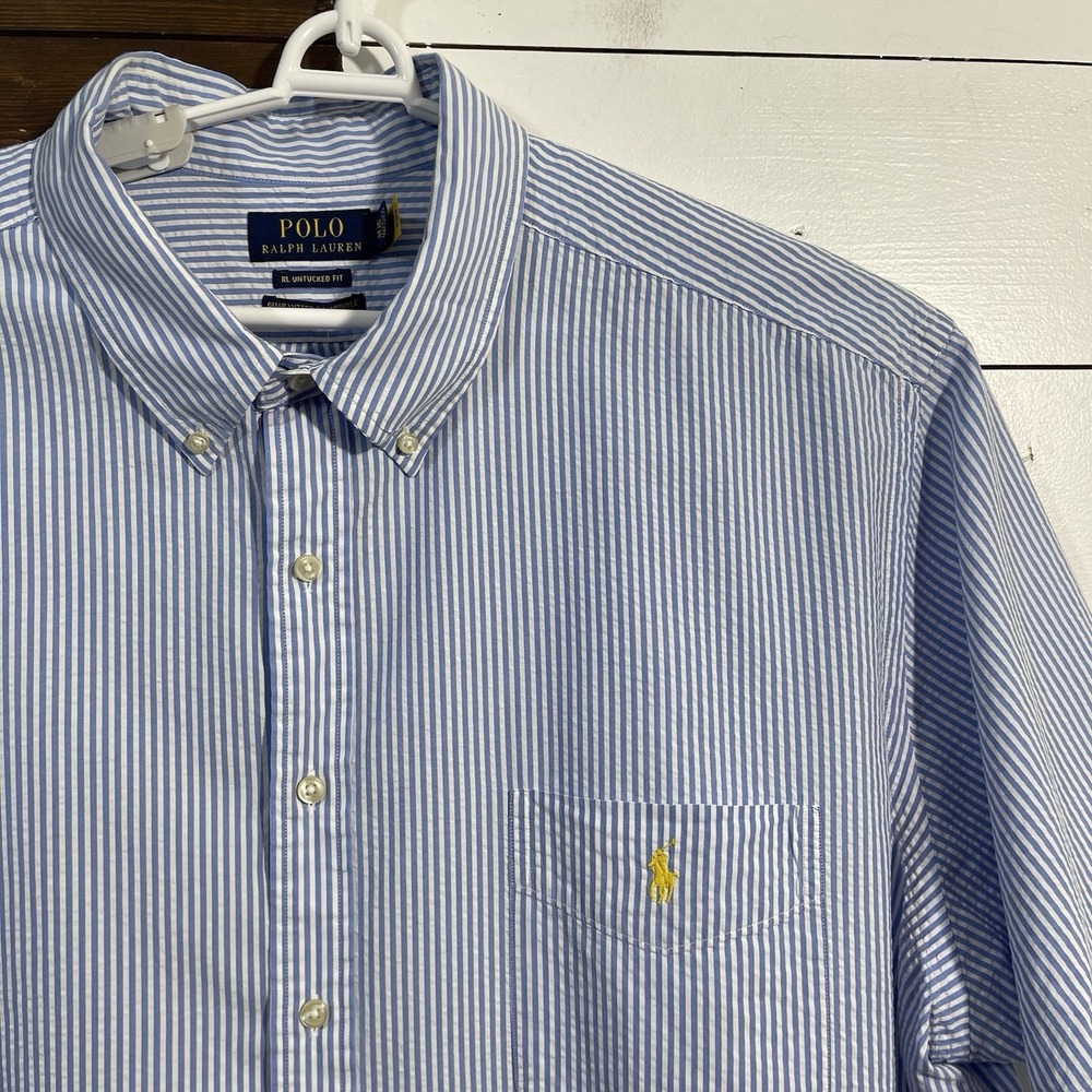 Polo Ralph Lauren‎ Shirt Mens 3XB Seersucker RL Untucked Fit Summer Casual Blue - Picture 3 of 5